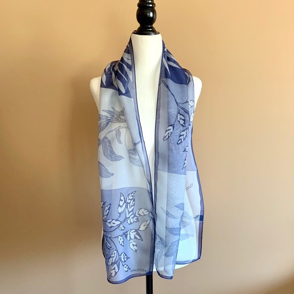 Vtg HALSTON blue sheer scarf - Picture 2 of 7